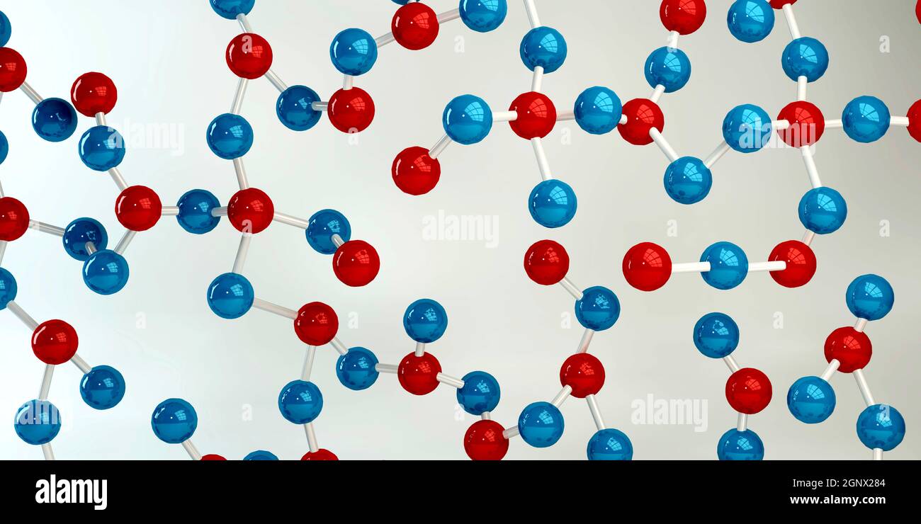 Molekülhintergrund in Blau und Rot als Wissenschaftskonzept Stockfoto