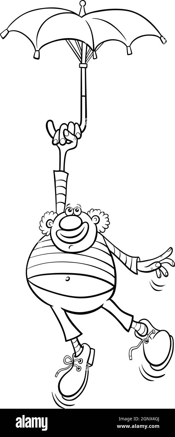 zirkus Clown mit Regenschirm Cartoon Färbung Buch Seite Stock Vektor