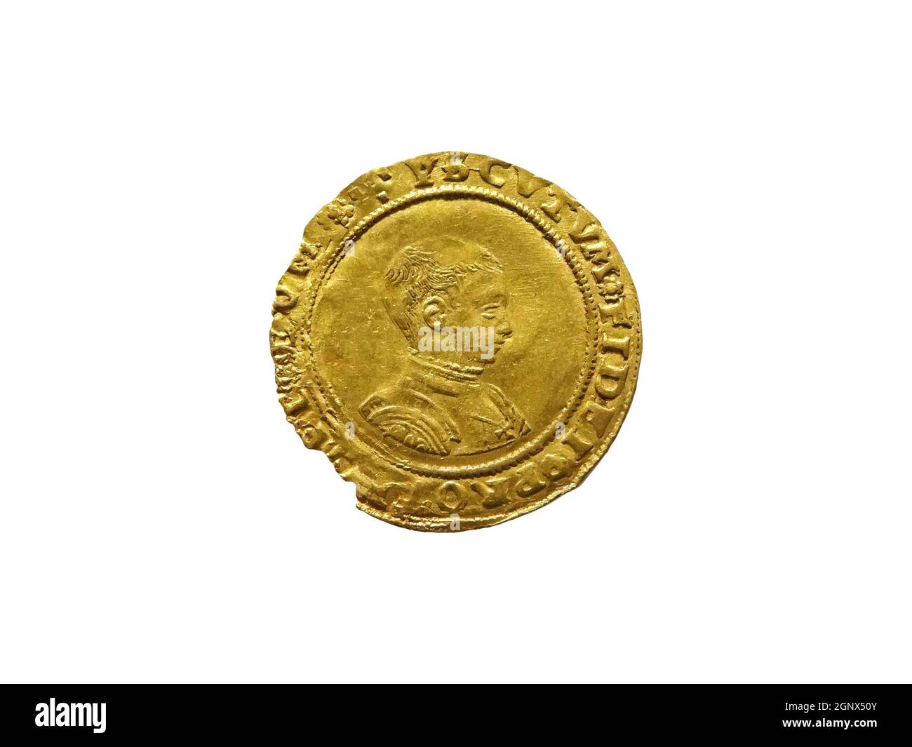 King Edward VI 1547- 1553 Gold Half Sovereign Münze auf weißem Hintergrund ausgeschnitten und isoliert Stockfoto