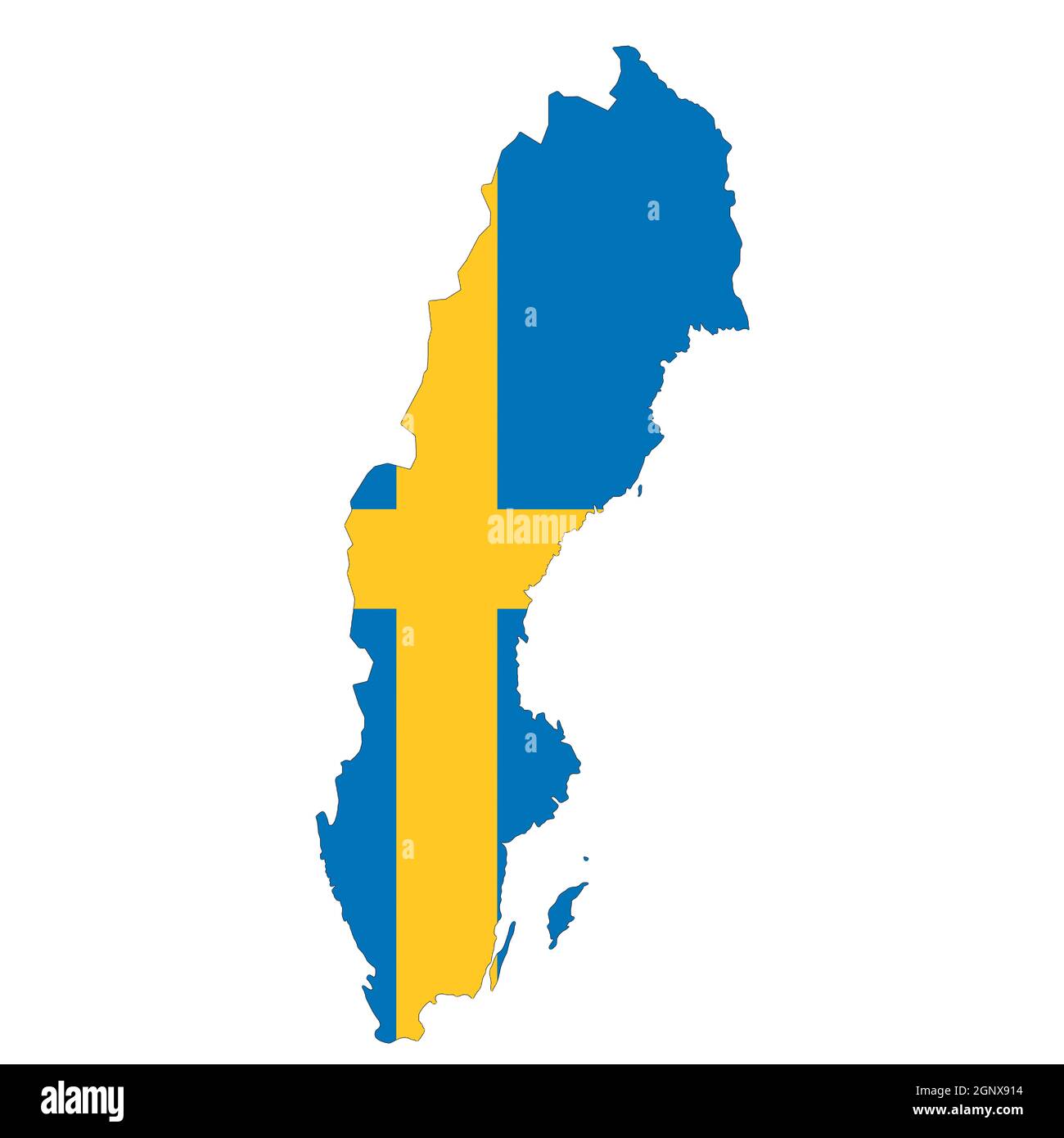 Eine Schwedenkarte auf weißem Hintergrund mit Beschneidungspfad Stockfoto
