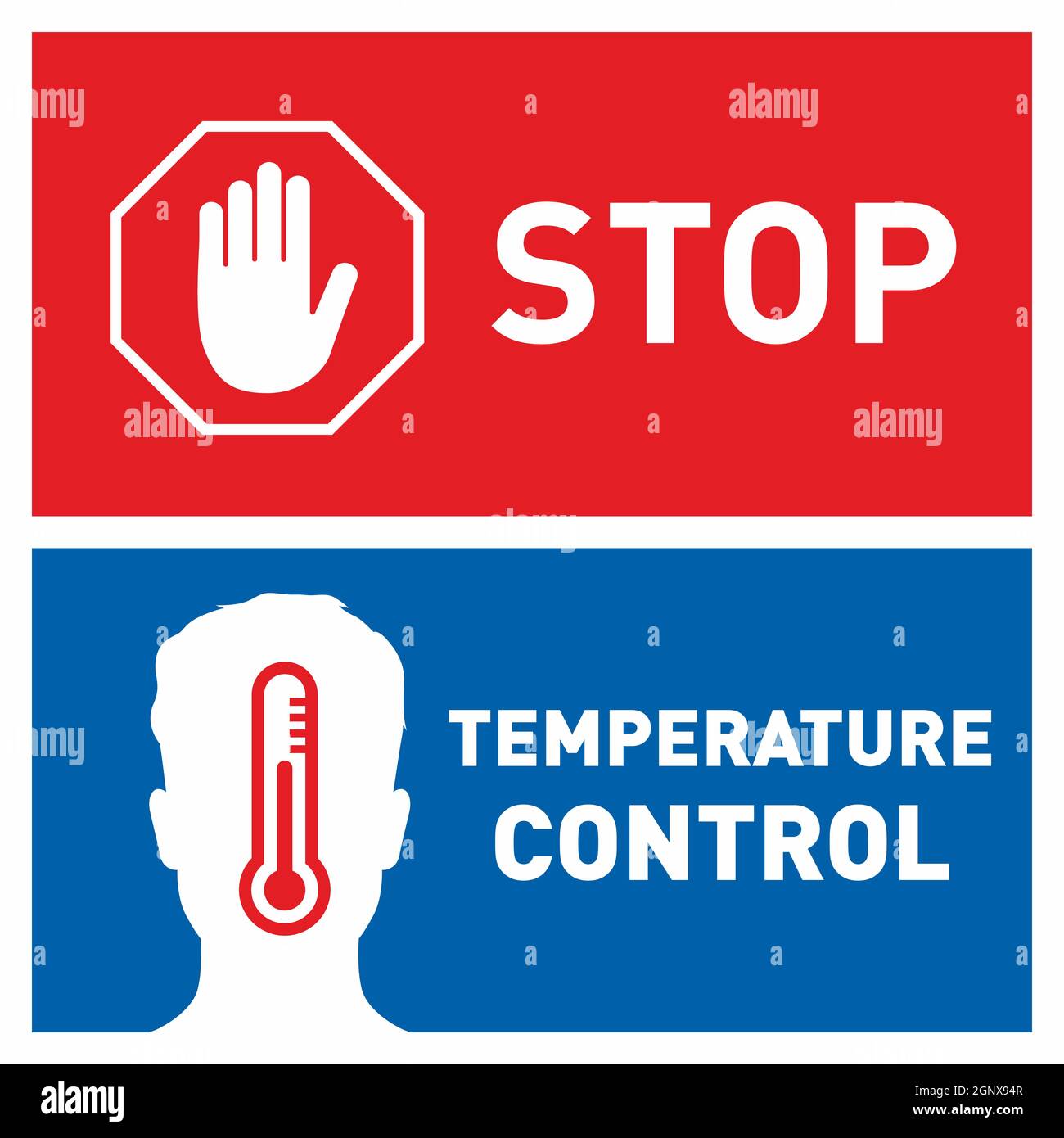 Stoppschild. Einfache Flache Abbildung Zeigt Das Schild Zur Überprüfung Der Körpertemperatur Während Des Covid-19-Ausbruchs. Mann Silhouette Stock Vektor