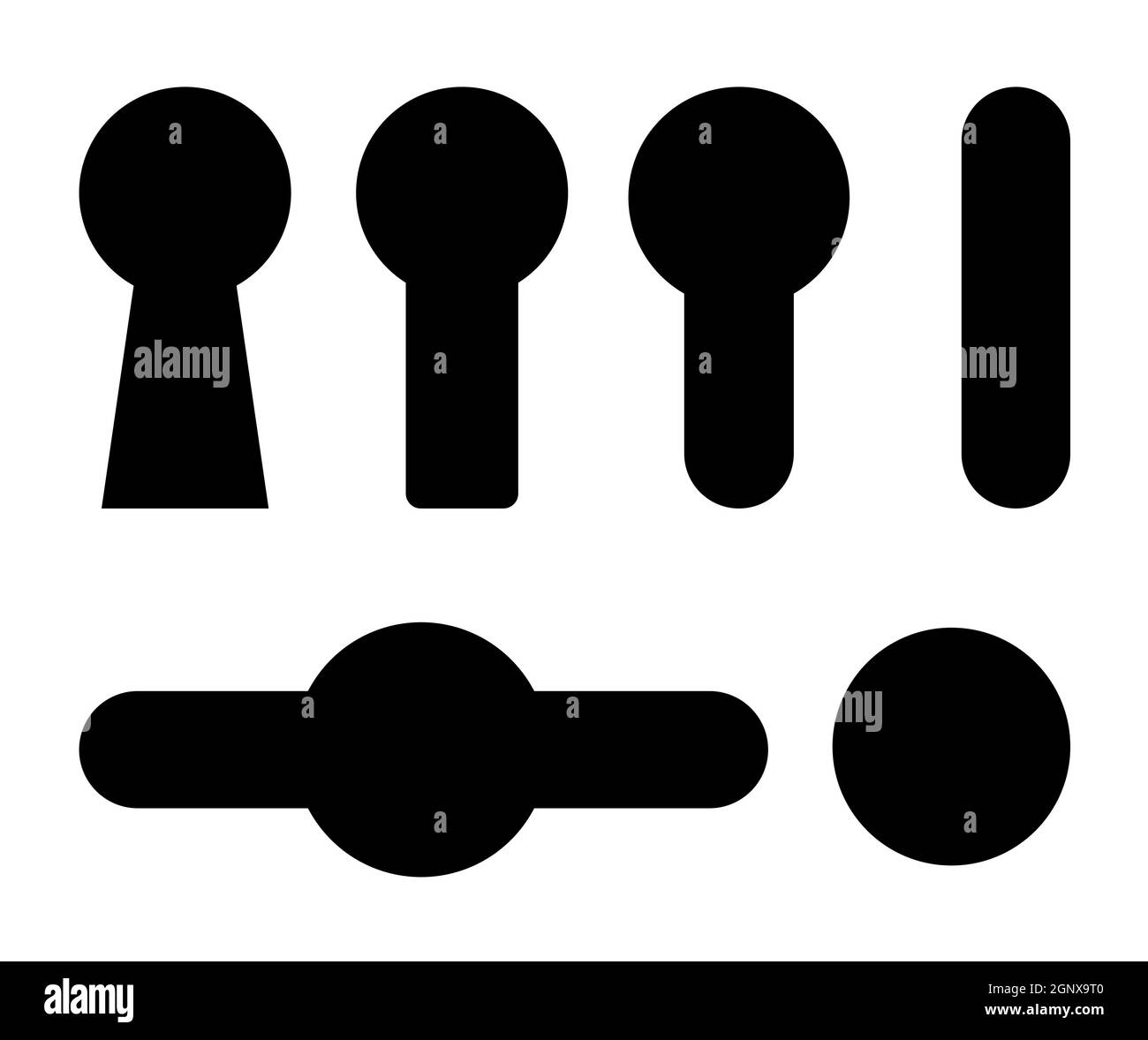 Schlüsselloch-Symbolsatz. Black Shapes Kollektionen mit Sicherheitssymbolen. Konzept von Privat und Sicherheit. Vektor-Design isoliert auf weißem Hintergrund. Stock Vektor