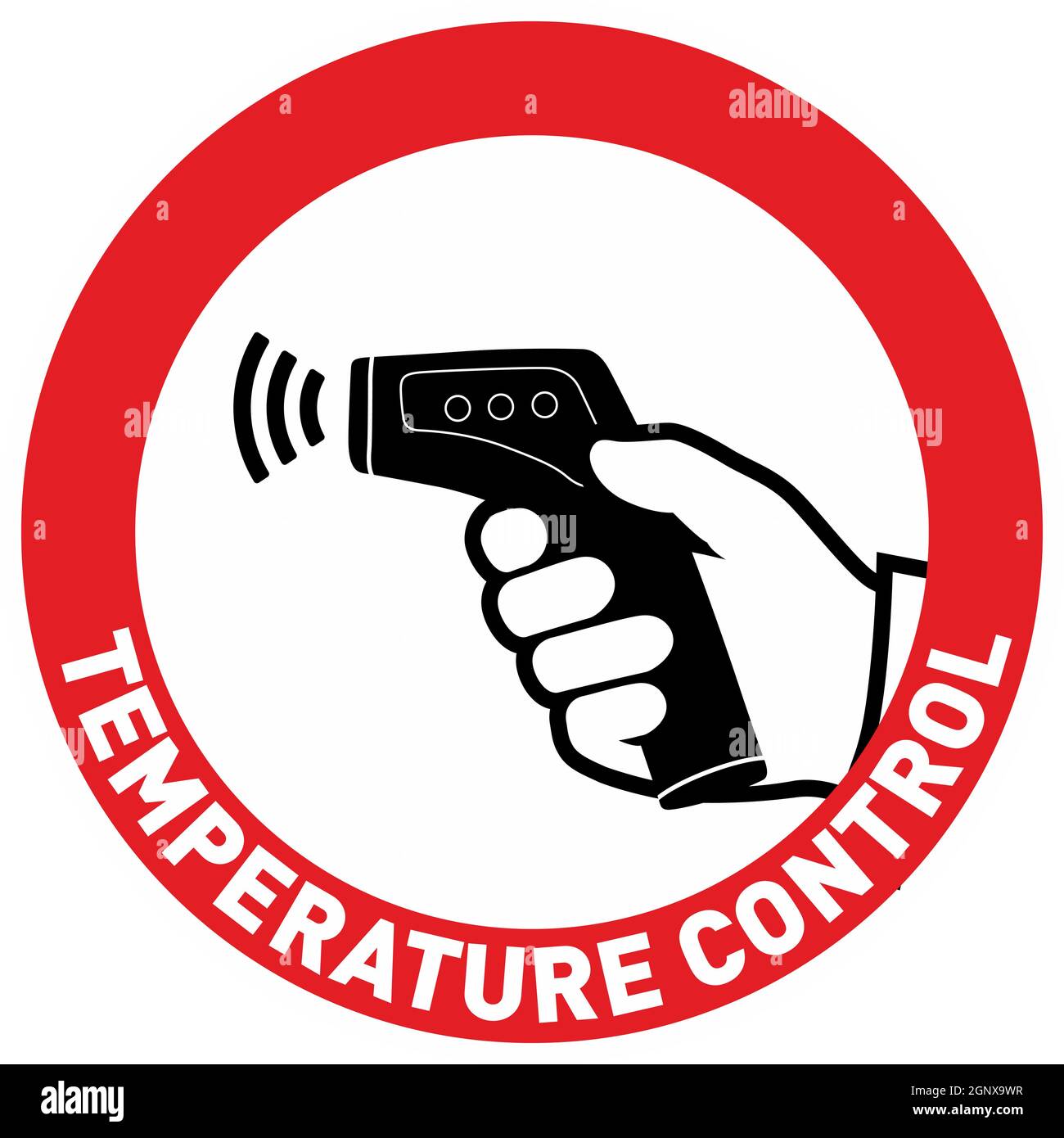 Einfache Flache Abbildung Zeigt Das Schild Zur Überprüfung Der Körpertemperatur Während Des Covid-19-Ausbruchs. Silhouette der Hand Stock Vektor