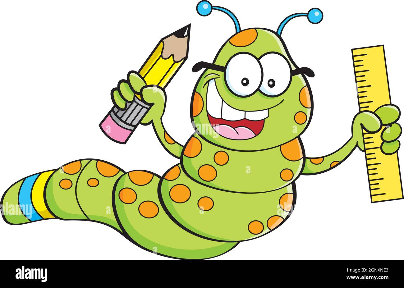 Cartoon-Illustration eines Inchworms mit einem Zeichen und einem Lineal. Stock Vektor