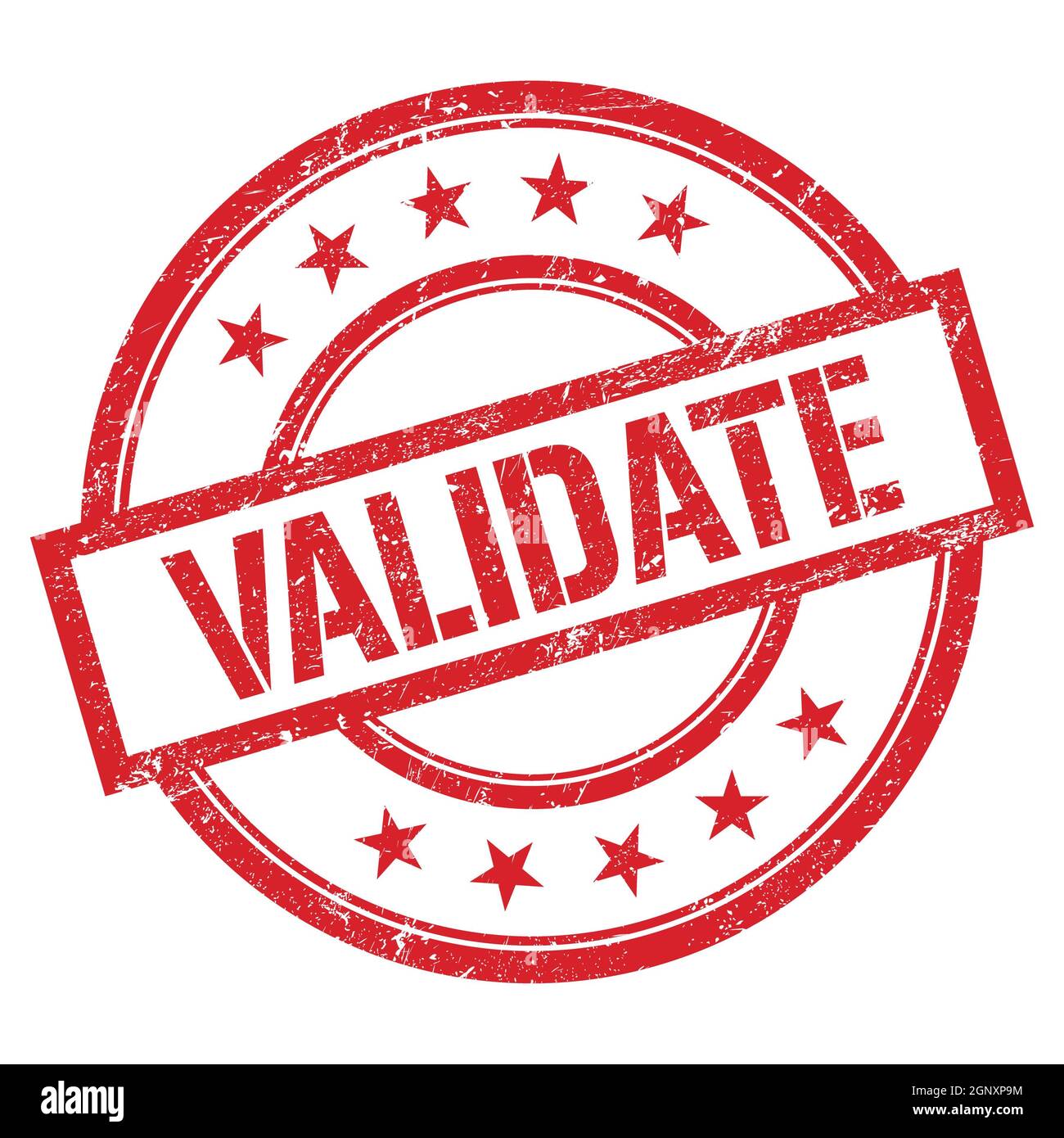 VALIDIEREN Sie den Text auf dem roten runden Vintage-Stempel. Stockfoto