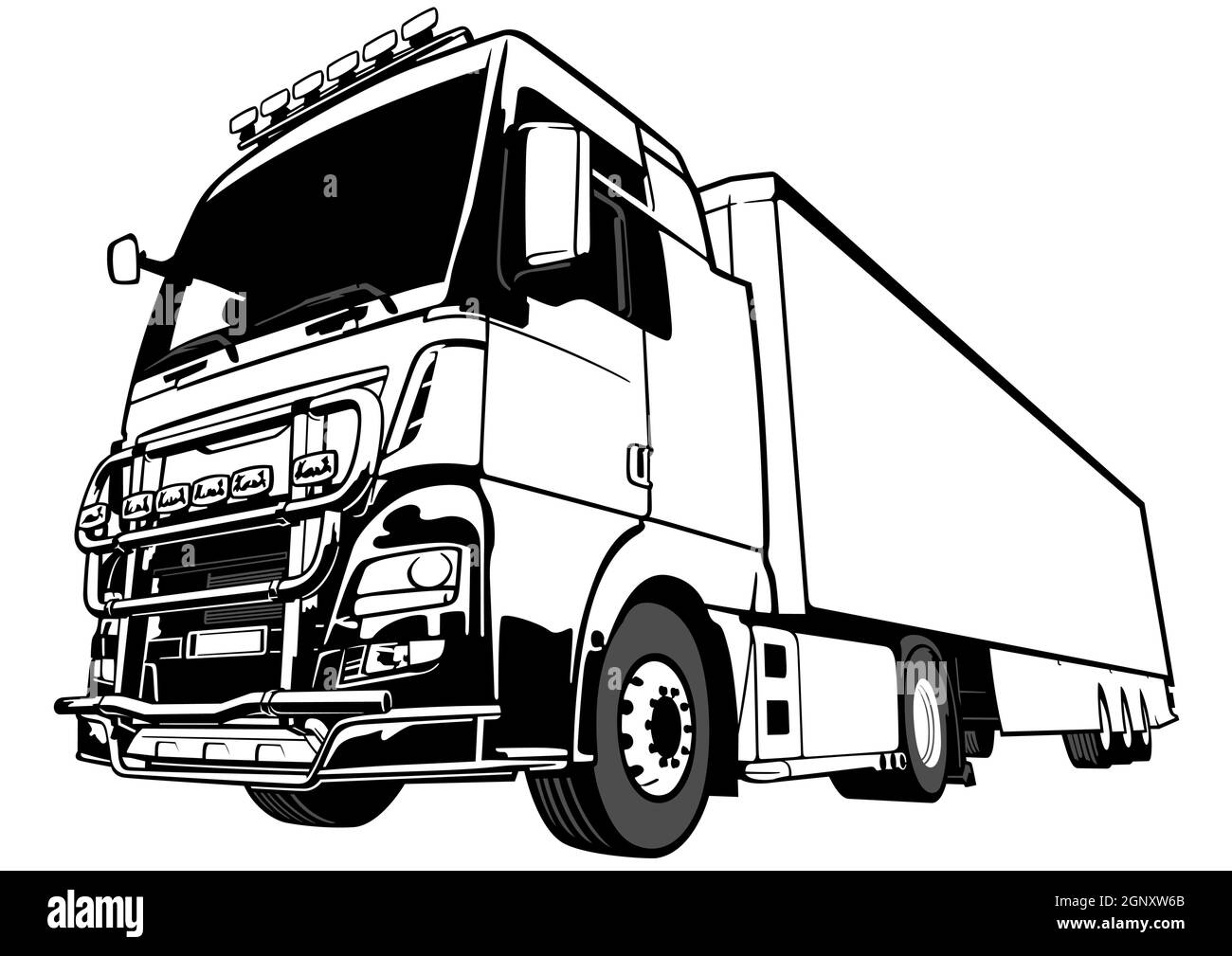 Schwarz und Weiß LKW Big Rig Truck Stock Vektor