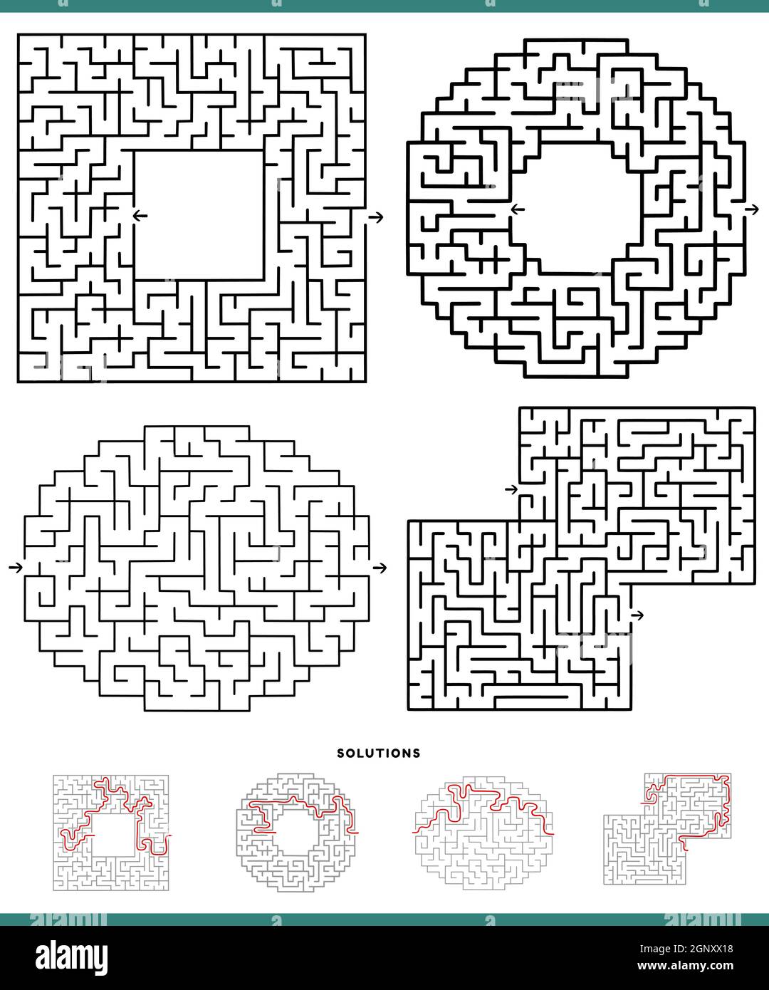 Maze Spiele Diagramme mit Lösungen gesetzt Stock Vektor