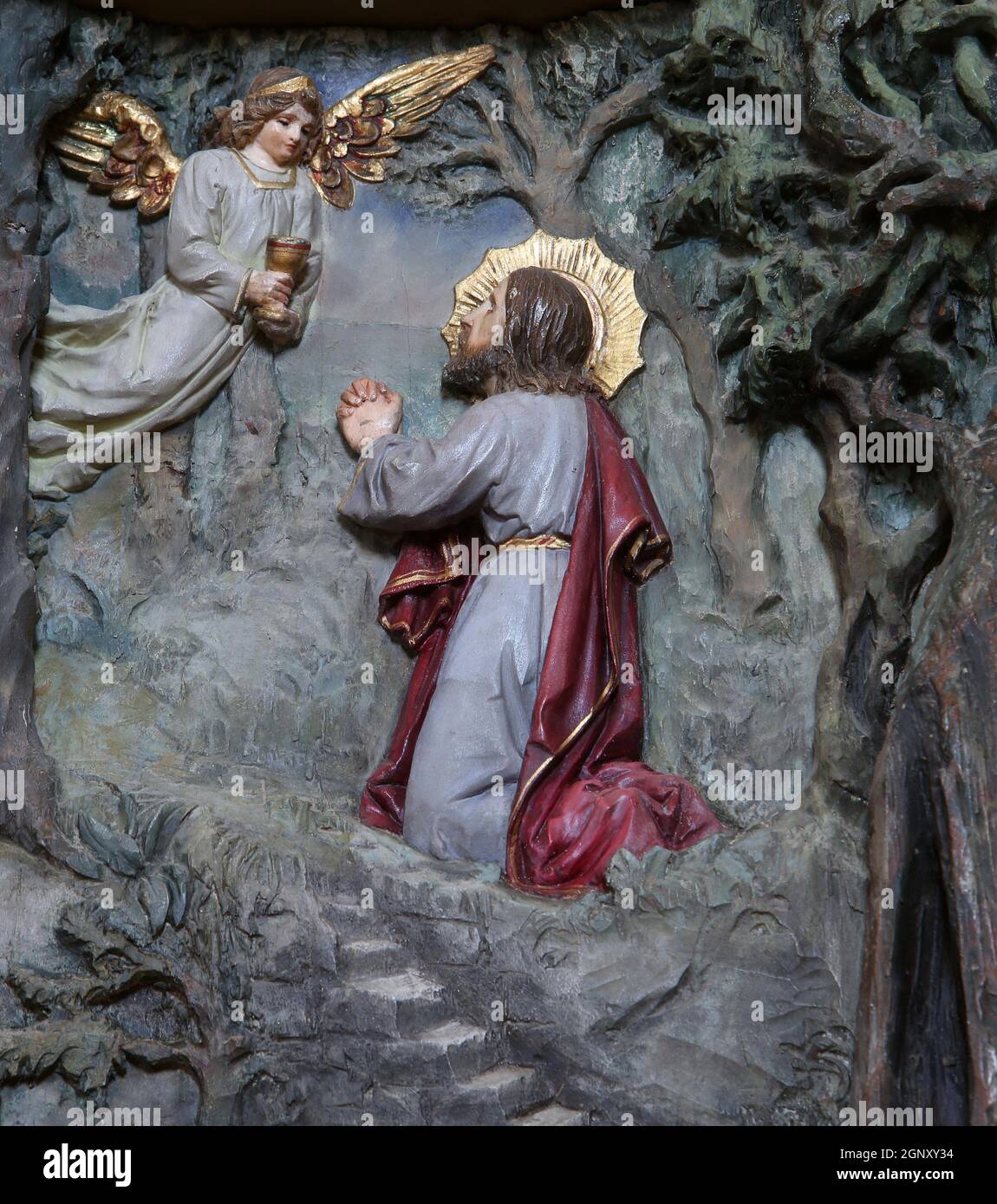 Todesangst im Garten, Jesus im Garten Gethsemane, Altarbild in der Kirche des hl. Matthäus in Stitar, Kroatien Stockfoto