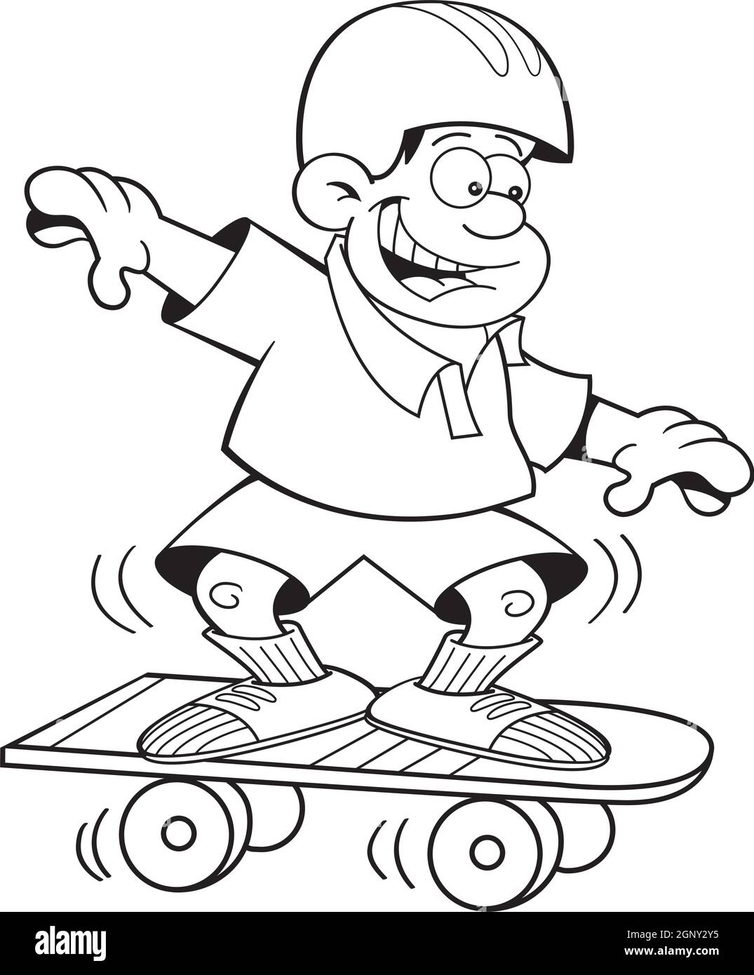 Schwarz-Weiß-Illustration eines Jungen Skateboarding. Stock Vektor