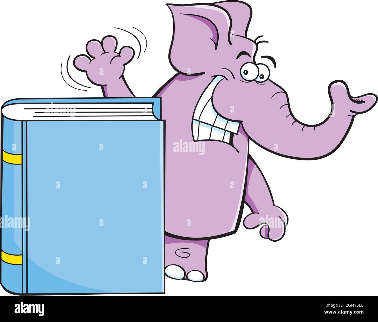 Cartoon-Illustration eines Elefanten, der hinter einem Buch winkt. Stock Vektor