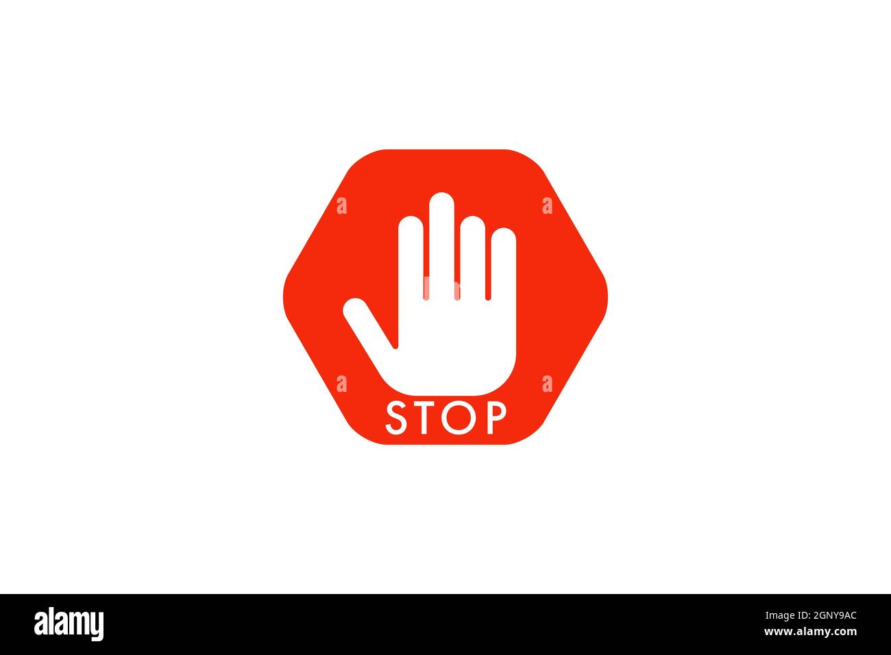 Einfaches rotes Stoppschild mit großem Handsymbol oder Symbolvektor. Stockfoto