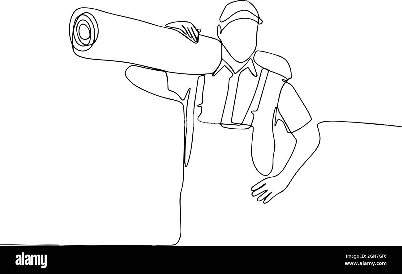 Deliveryman männlichen Träger mit einem großen Teppich auf seiner Schulter Stock Vektor