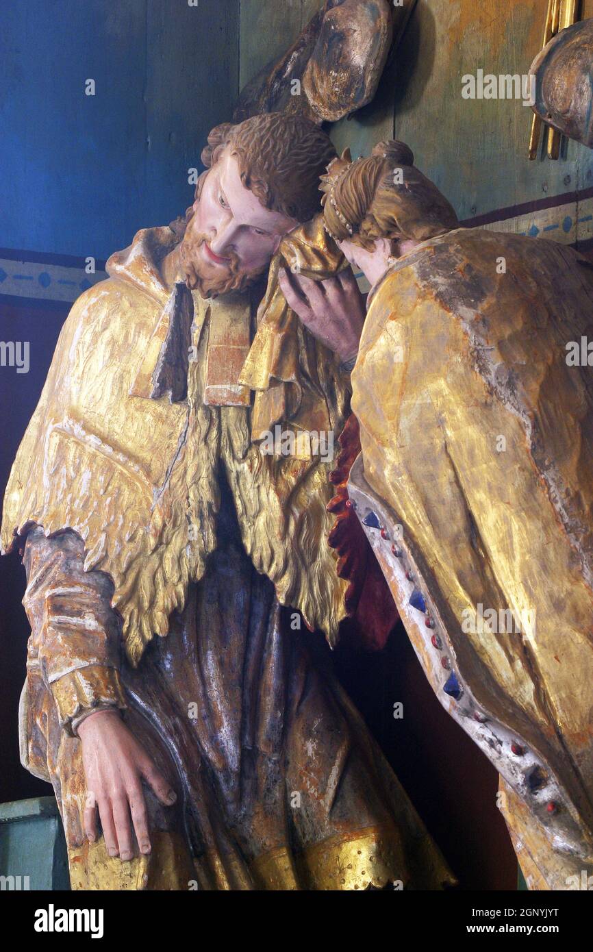 Der heilige Johannes Nepomuk bekennt die Königin, Statuen auf dem Altar