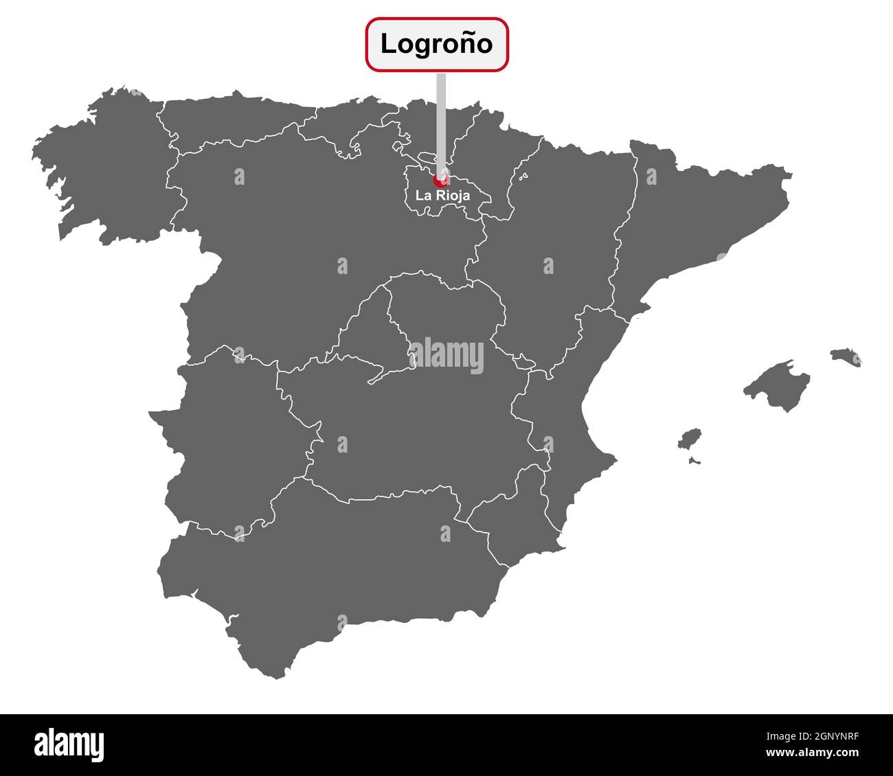 Landkarte von Spanien mit Ortsschild von Logrono Stockfoto