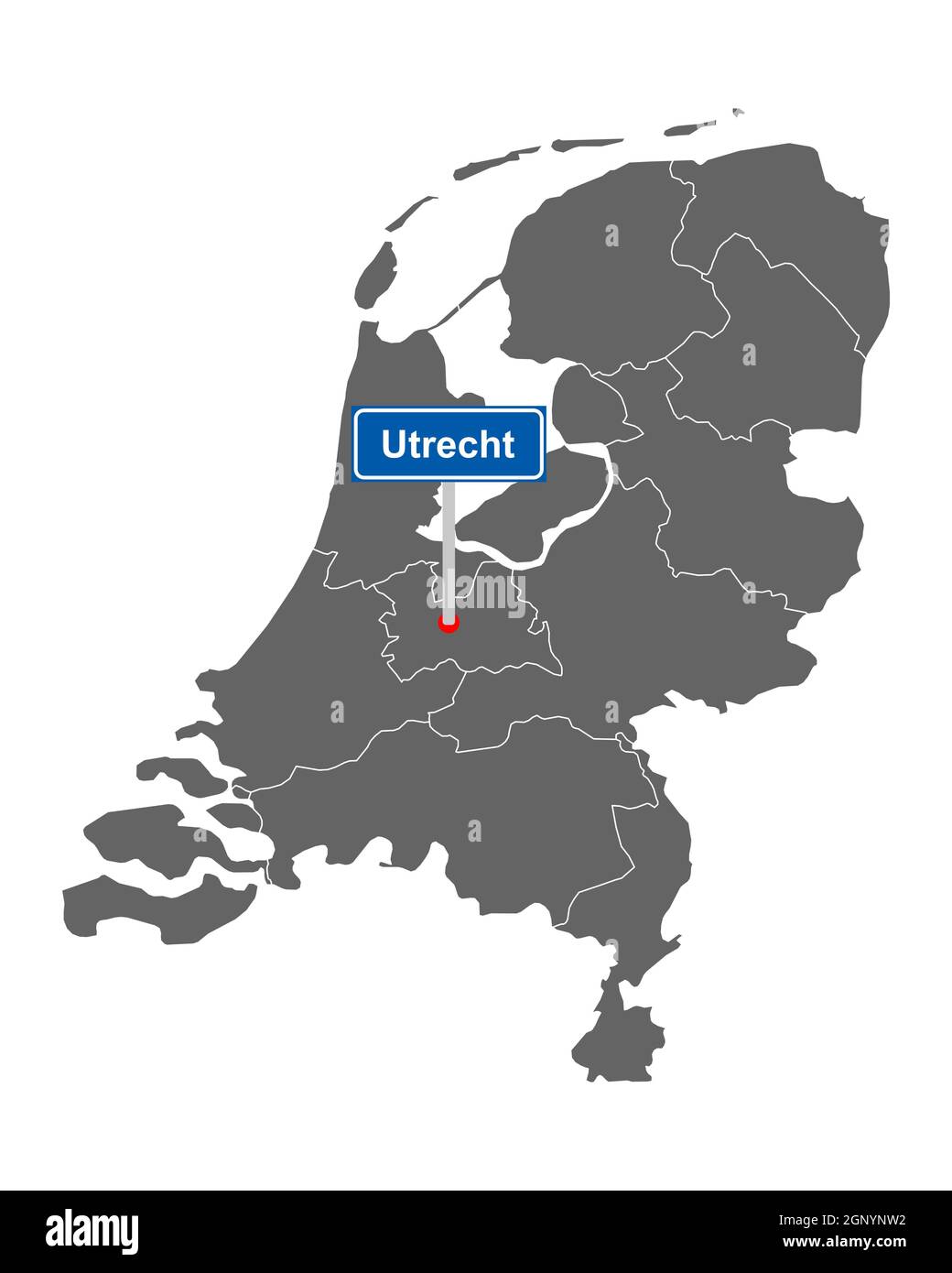 Landkarte der Niederlande mit Ortssschild Utrecht Stockfoto