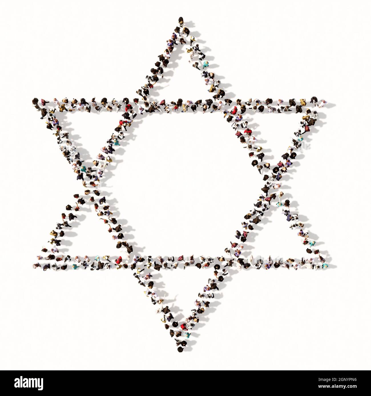 Konzept oder konzeptuelle große Sammlung von Menschen bilden das Bild des religiösen hebräischen Stern von David. Eine 3d-Illustration Metapher für das Judentum Stockfoto