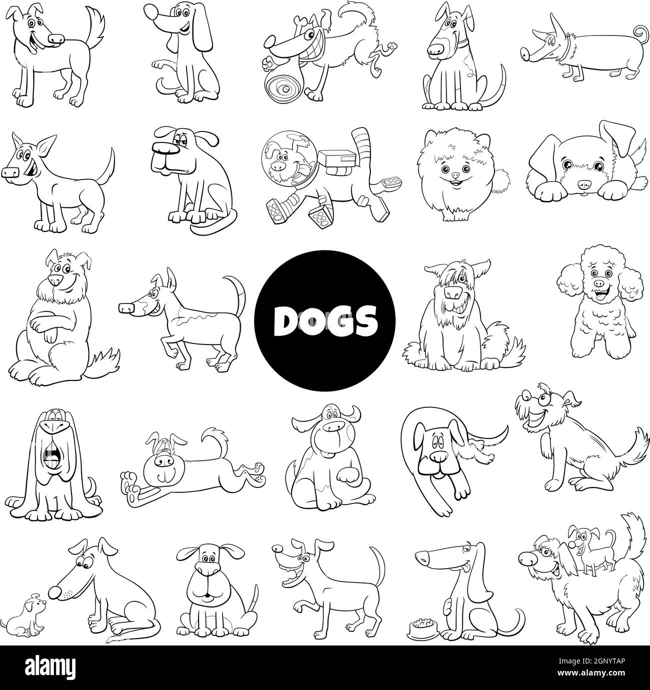 Cartoon Hunde und Welpen Comic-Figuren großen Satz Stock Vektor