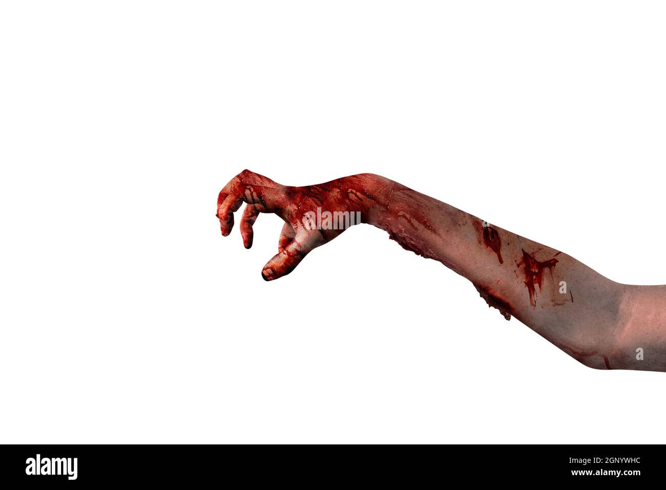 Zombie Hände mit Wunde auf weißem Hintergrund Stockfoto