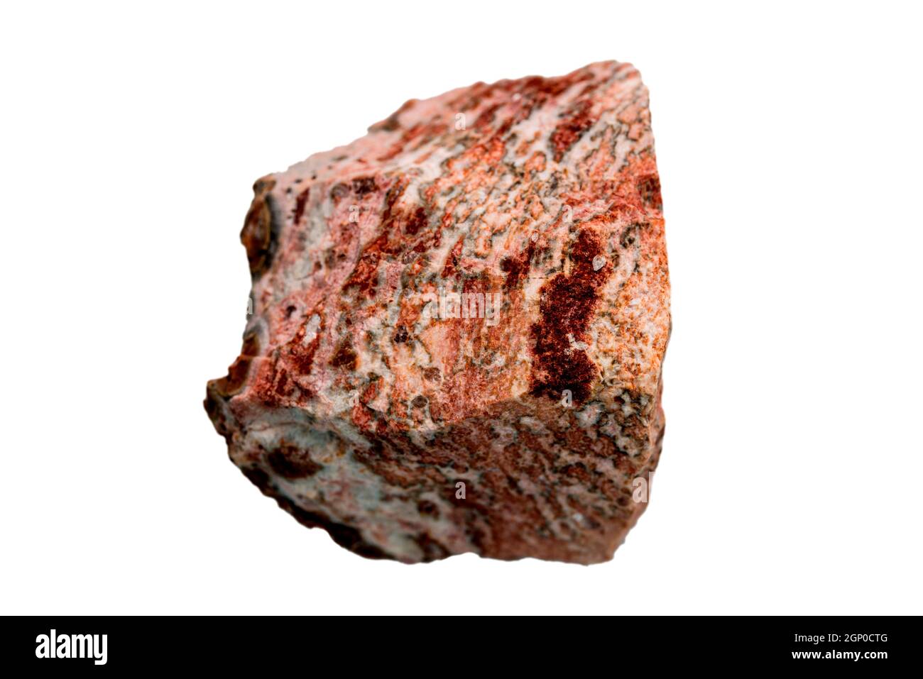 Rhyolith, Nahaufnahme des Minerals auf weißem Hintergrund Stockfoto