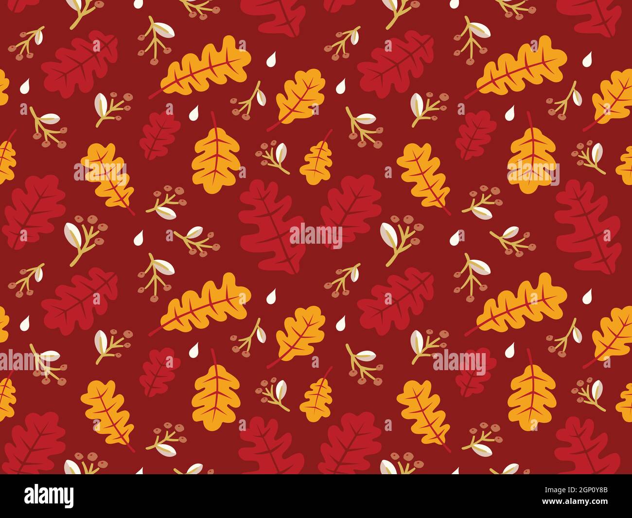 Nahtloses Herbstmuster. Rote und gelbe Blätter Hintergrund Design. Flache, farbenfrohe Vektorgrafik Stock Vektor