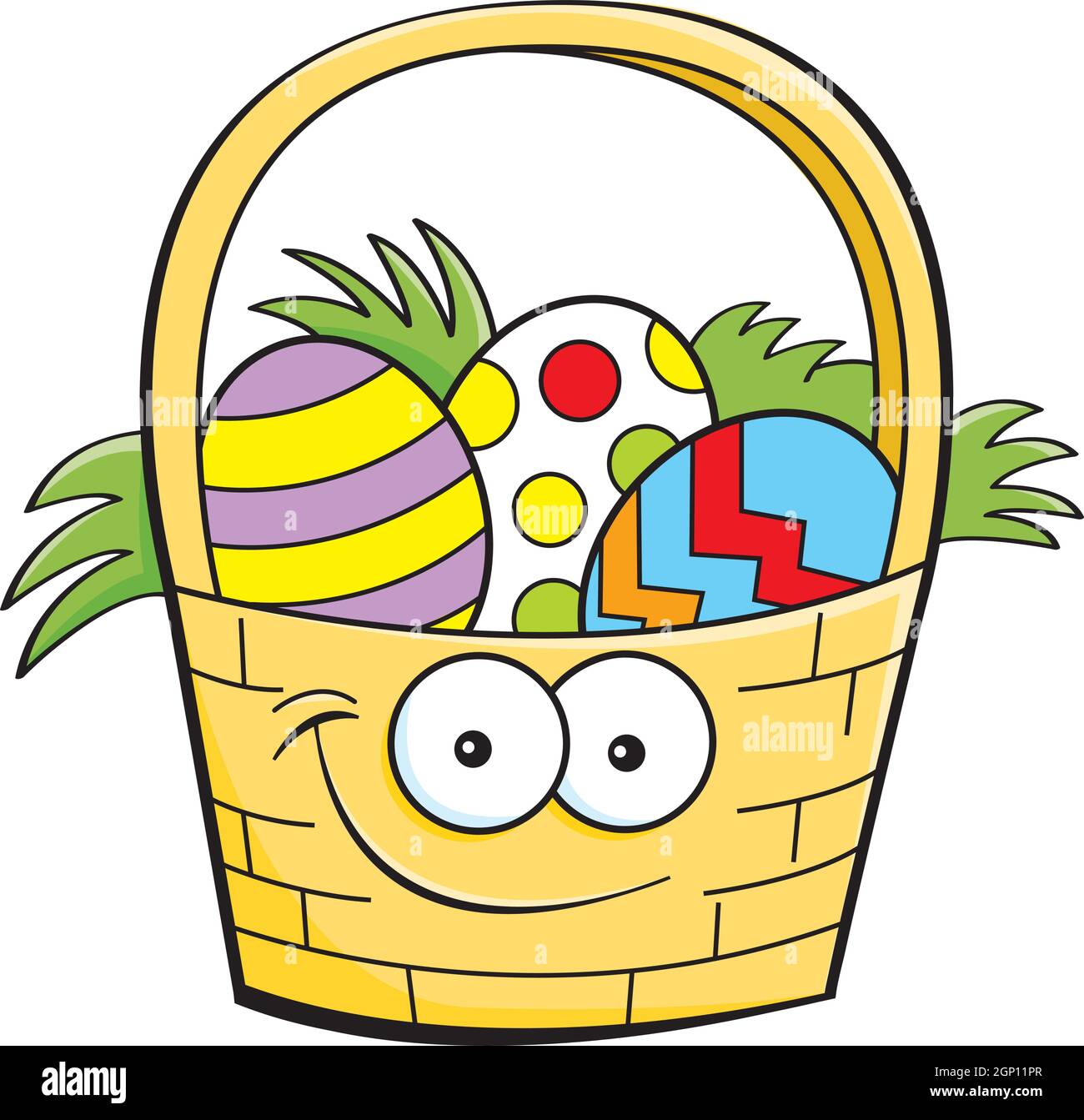 Cartoon-Illustration eines Osterkorbes mit verzierten Eiern gefüllt. Stock Vektor