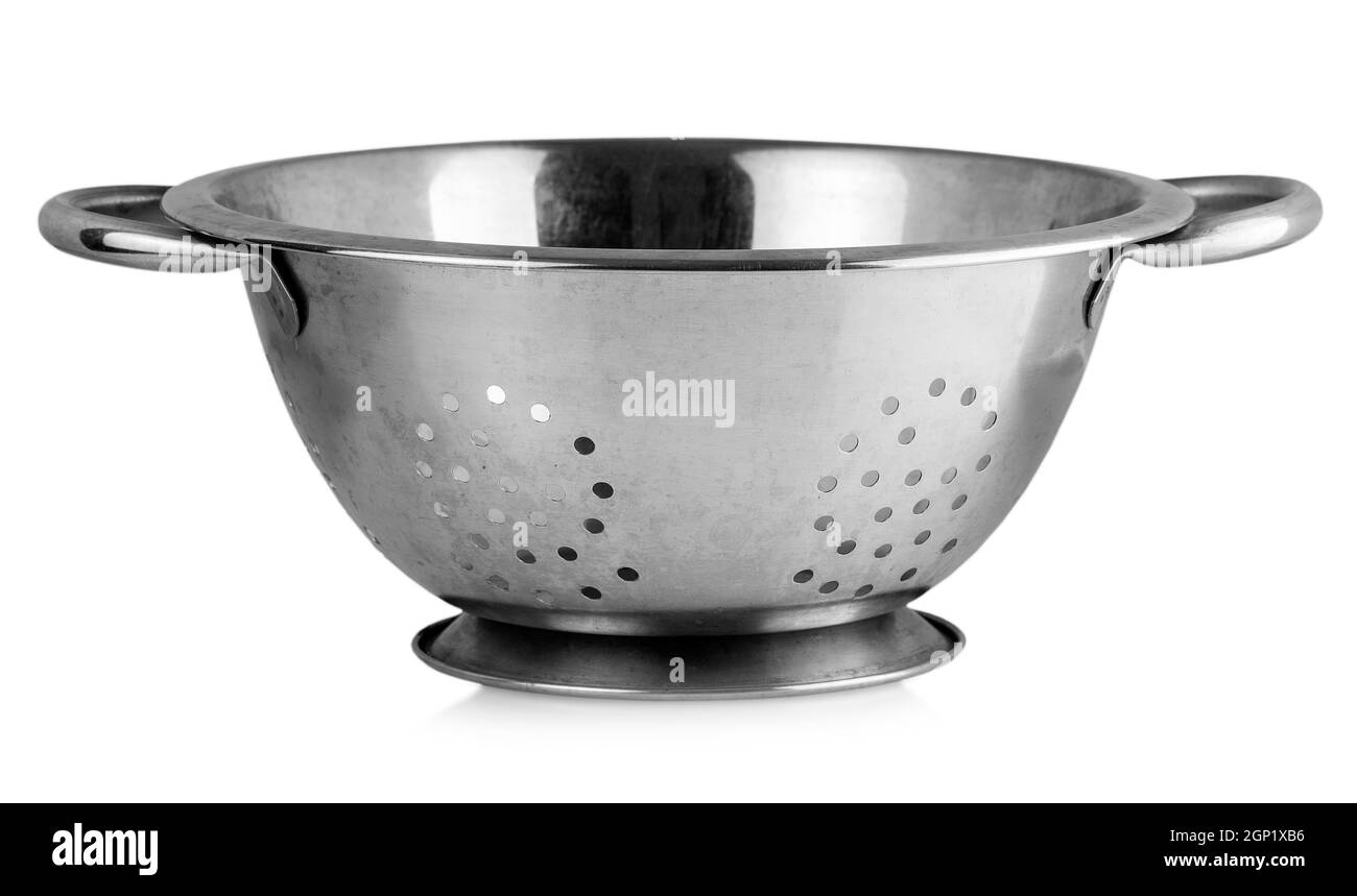 Alte Metall Sieb Sieb isolierten auf weißen Hintergrund. Stockfoto