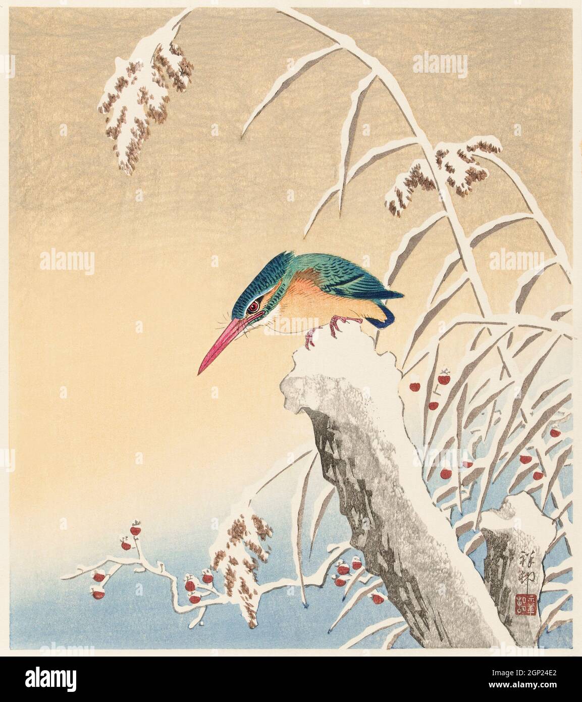 Eisvögel im Schnee (1925 - 1936) von Ohara Koston (1877-1945). Stockfoto