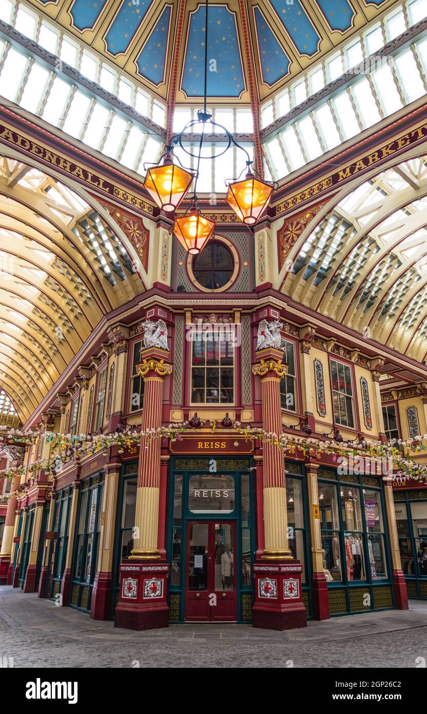 Leadenhall Market, einer der ältesten Märkte Londons aus dem 14. Jahrhundert, City of London, London, England Stockfoto