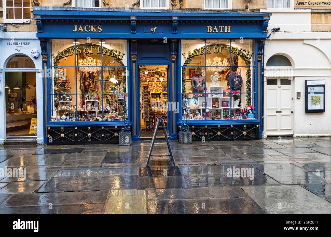 Jacks of Bath Geschenkeladen auf Abbey Churchyard, Bath, Somerset, England Stockfoto