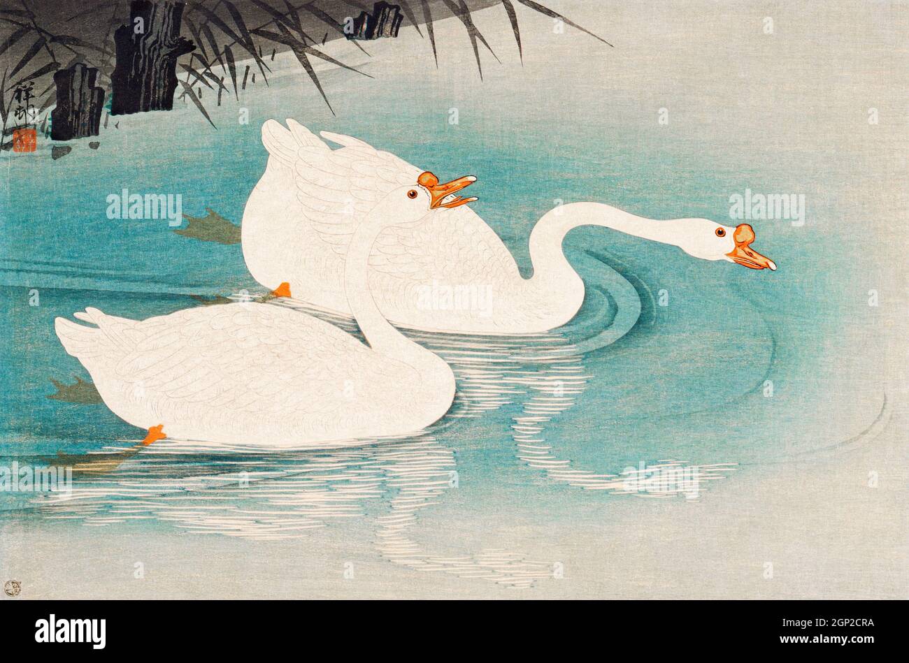 Gänse inmitten von Schilf (1928) von Ohara Koson. Stockfoto