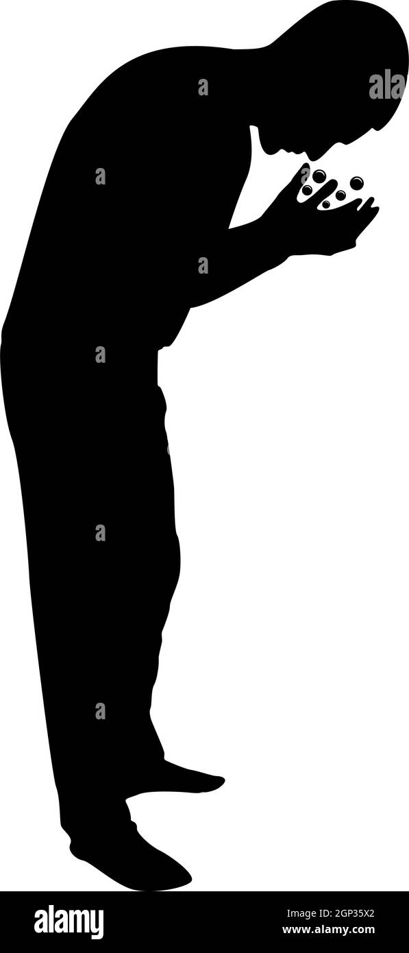 Silhouette Mann waschen Gesicht Wasser männlichen Reinigung Gesichts wäscht sein Konzept kümmert sich um seinen Look Hygiene Blasen in der Hand schwarz Farbe Vektor Illustration flachen Stil Bild Stock Vektor