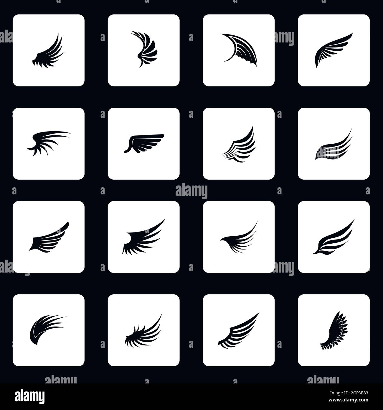 Flügel Icons Set, einfachen Stil Stock Vektor