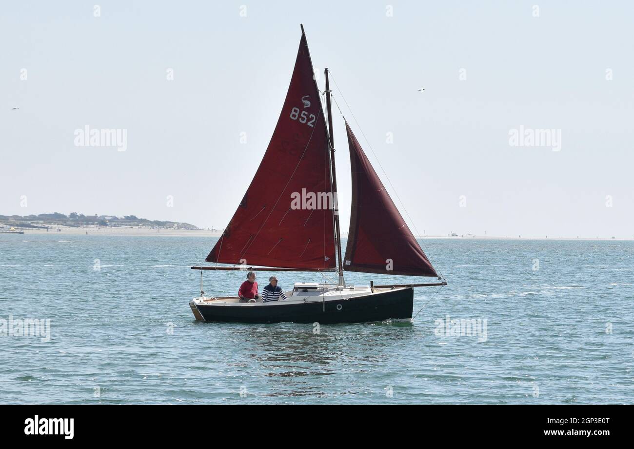 Cornish Shrimper segelt im Hafen von Chichester Stockfoto