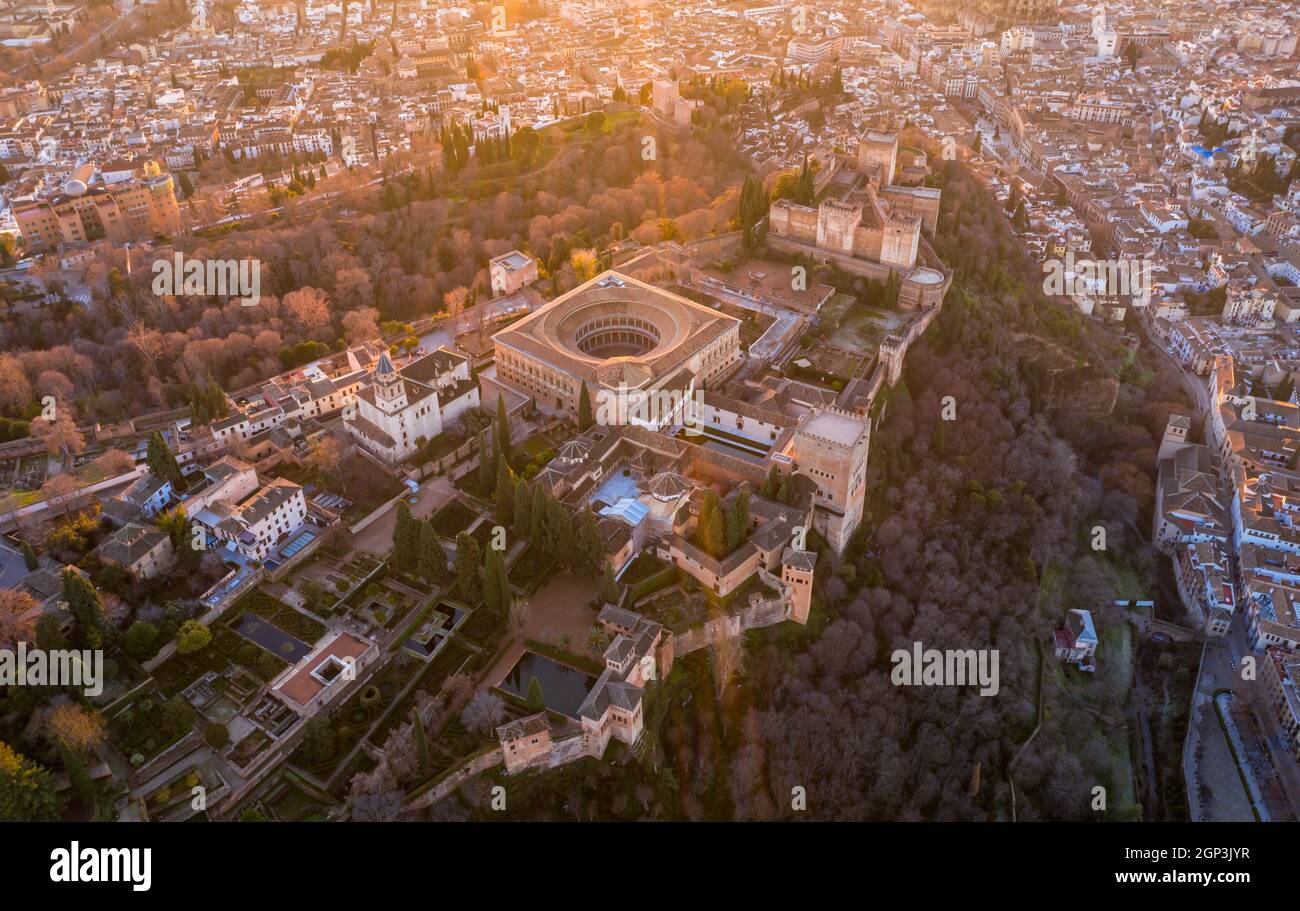 Granada Spanien Dezember 2020 Luftaufnahme des Alhambra Palastes In sabikah Hügel Travel Europe Stockfoto