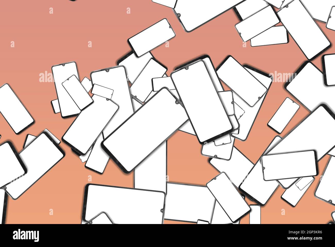 Smartphones mit herunterfallenden leeren Bildschirmen Stockfoto