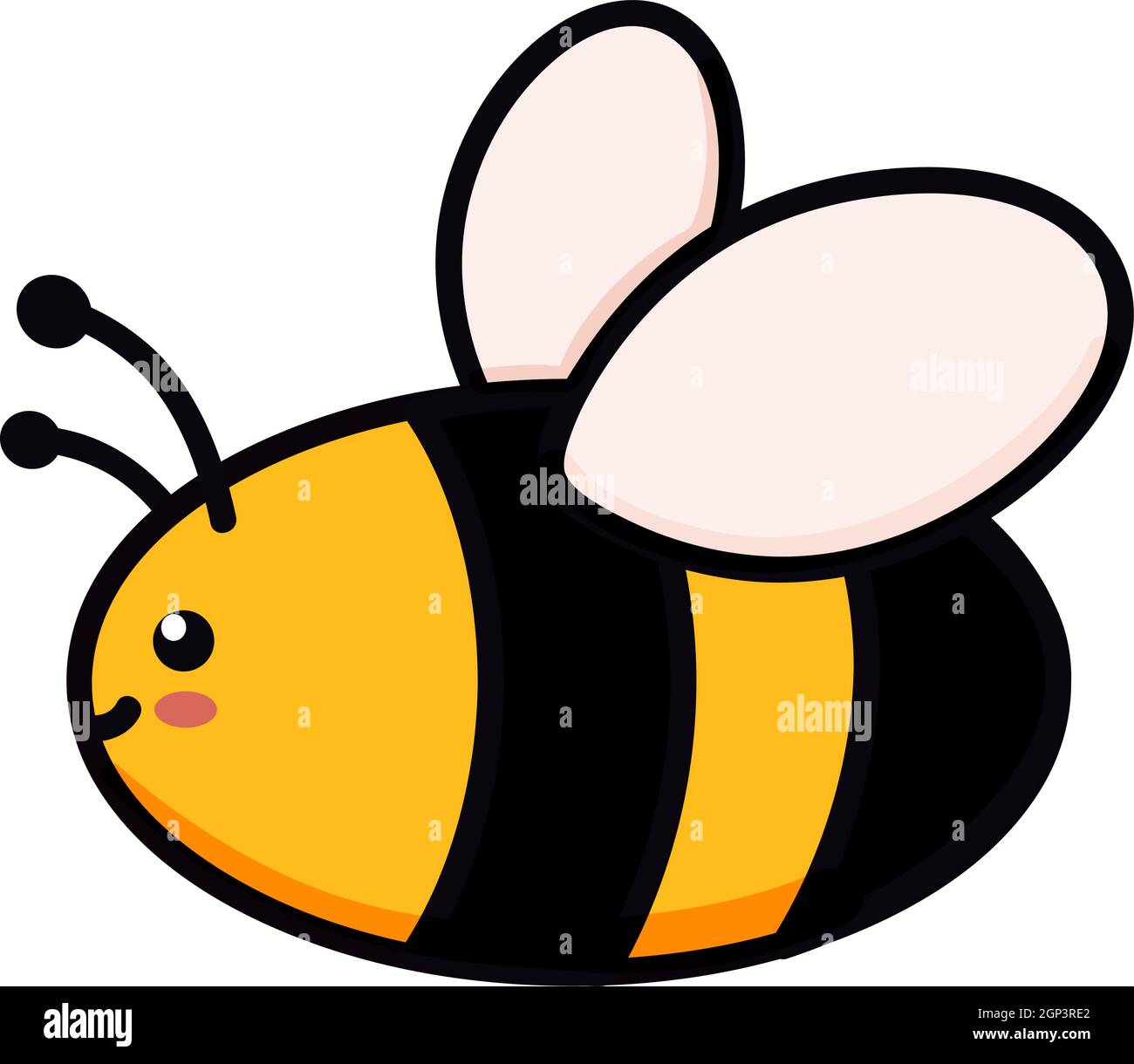 Niedliche Biene Vektor-Illustration im Doodle-Stil. Bunte Kinder Zeichnung für Symbol-und Logo-Design in gelben und schwarzen Farben isoliert auf weißem Hintergrund Stock Vektor