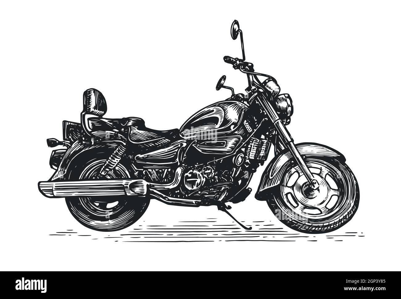 Motorrad-Vektor-Illustration im Skizzenstil. Motorrad vintage Transport isoliert auf weißem Hintergrund Stock Vektor