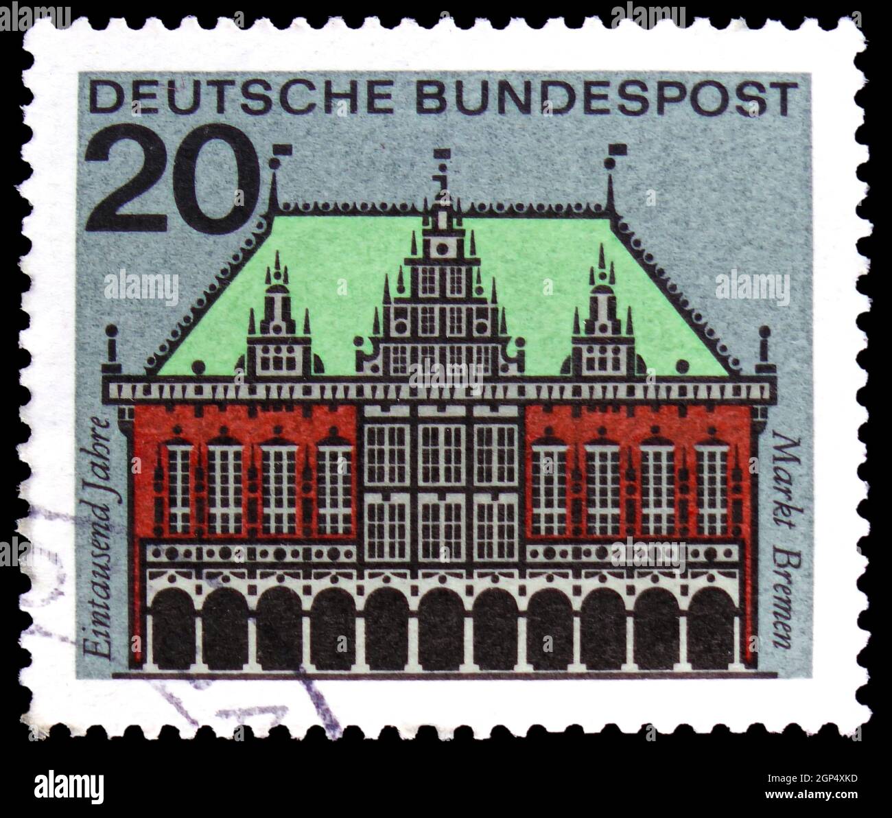 MOSKAU, RUSSLAND - 4. AUGUST 2021: Die in Deutschland gedruckte Briefmarke zeigt Hauptstädte der Bundesländer - Bremen, Hauptstädte der Bundesländer Stockfoto