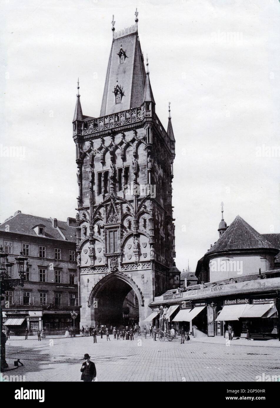 Prag Tour Poudrière, Prag Pulverturm, Prašná brána, Pulverturm. Schwarz-Weiß Photography um 1900 Stockfoto