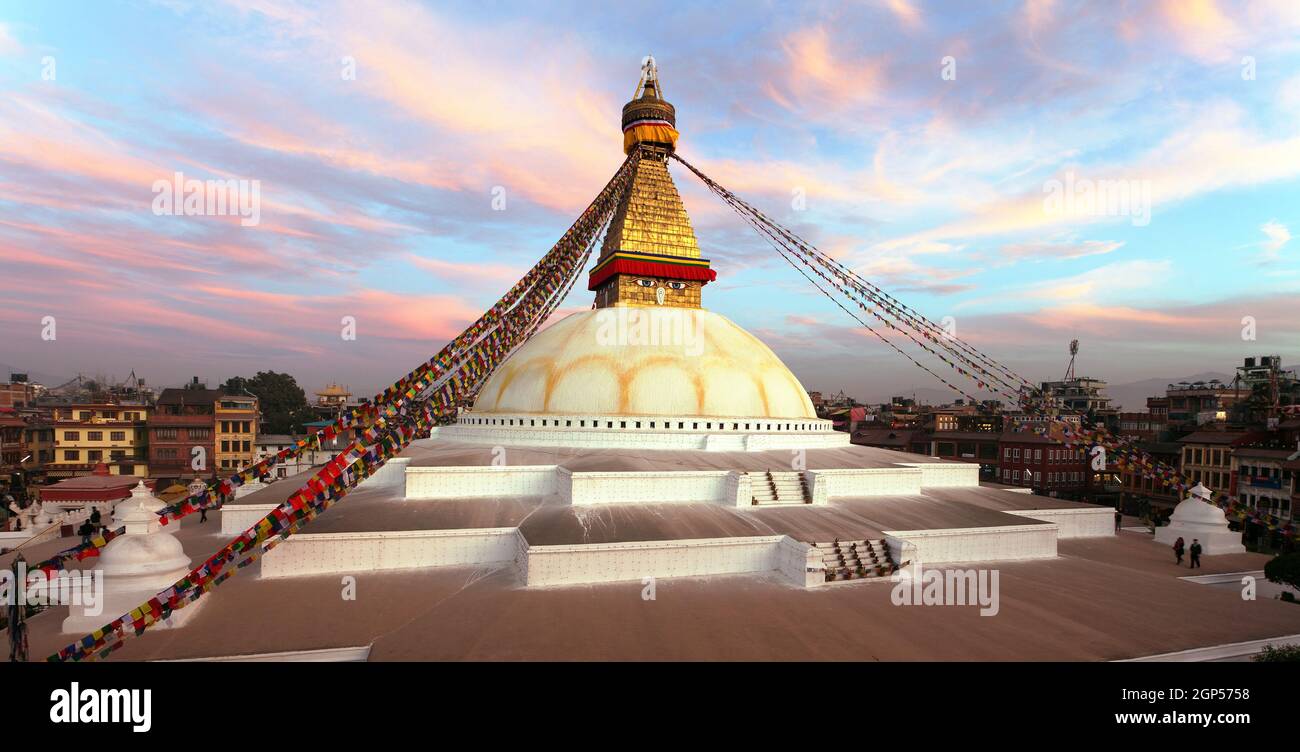 Abends Blick auf Bodhnath Stupa - Kathmandu - Nepal Stockfoto