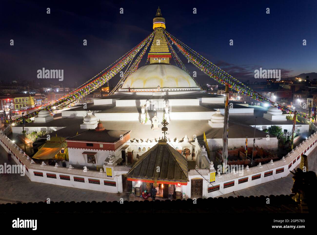 Abends Blick auf Bodhnath Stupa - Kathmandu - Nepal Stockfoto
