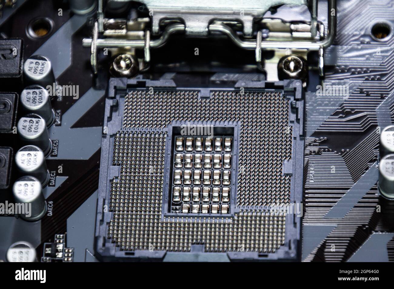 Krasnodar, Russland - September 7, 2018: ein Nest für den Intel Prozessor bzw. die Intel Technologie in der Hauptplatine. Stockfoto