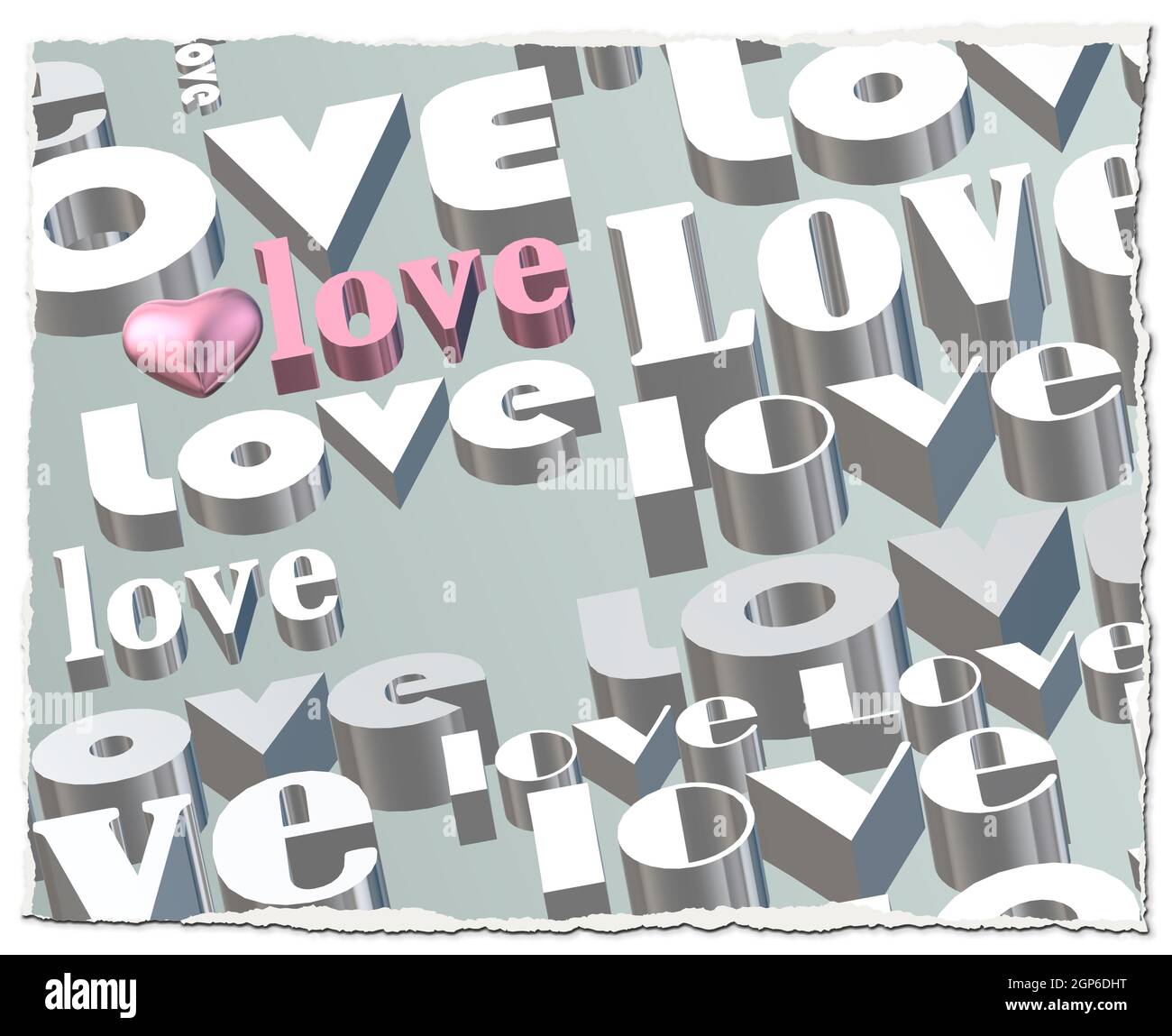 Worte LIEBE auf pastellgrünem Hintergrund, 3D rosa Herz. Valentinstag, Liebe, Party Einladung, Muttertag, 8. März, Hochzeit, Grußkarte. Platz für te Stockfoto