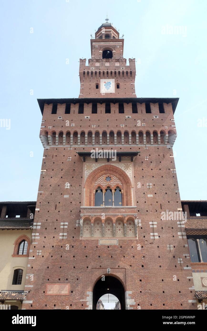 Schloss Sforza in Mailand, Italien, im 15. Jahrhundert von Francesco Sforza, Herzog von Mailand, auf die Reste einer Festung aus dem 14. Jahrhundert Stockfoto