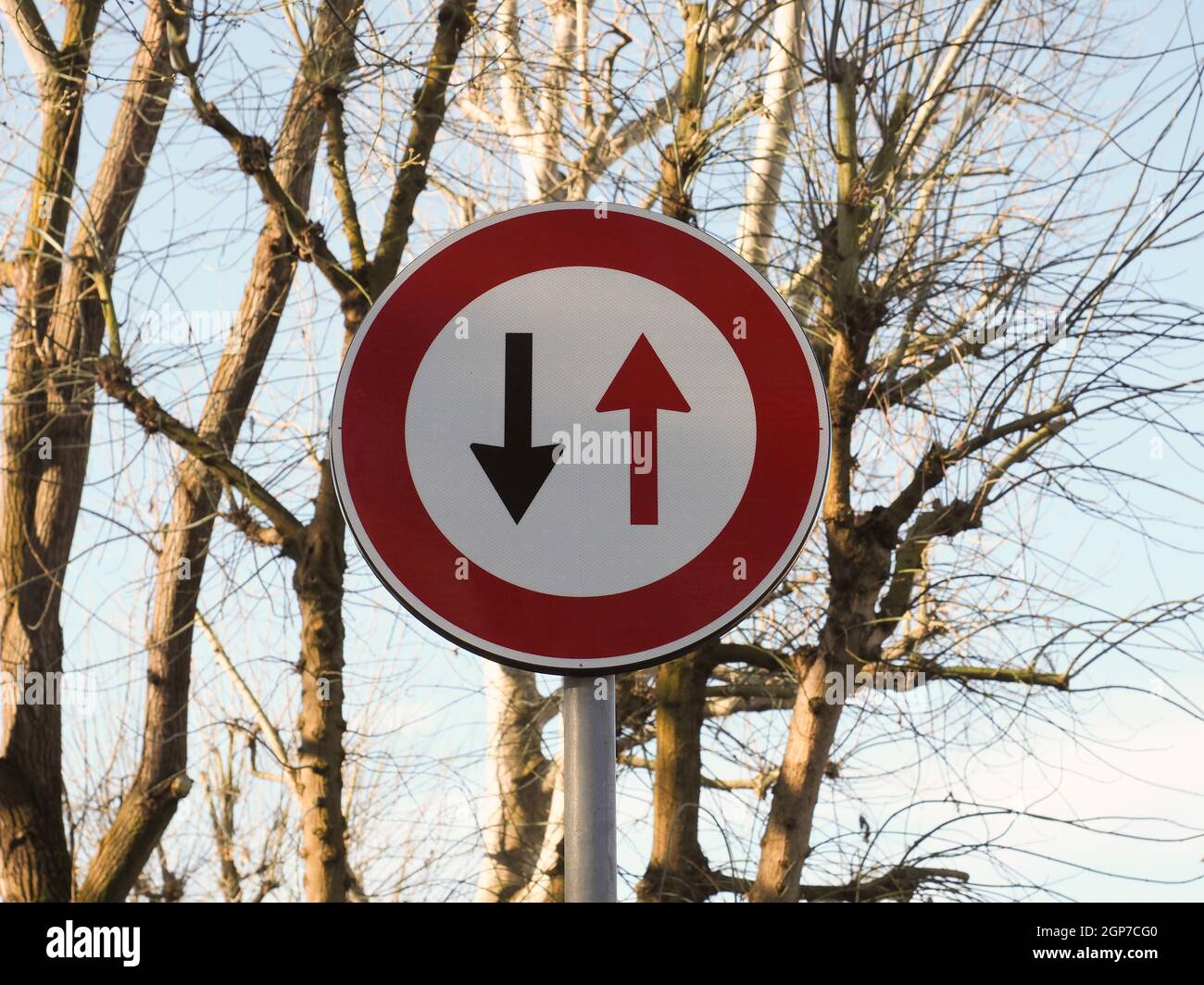 Warnzeichen, zwei Art und Weise, wie der Verkehr Verkehrsschild Stockfoto