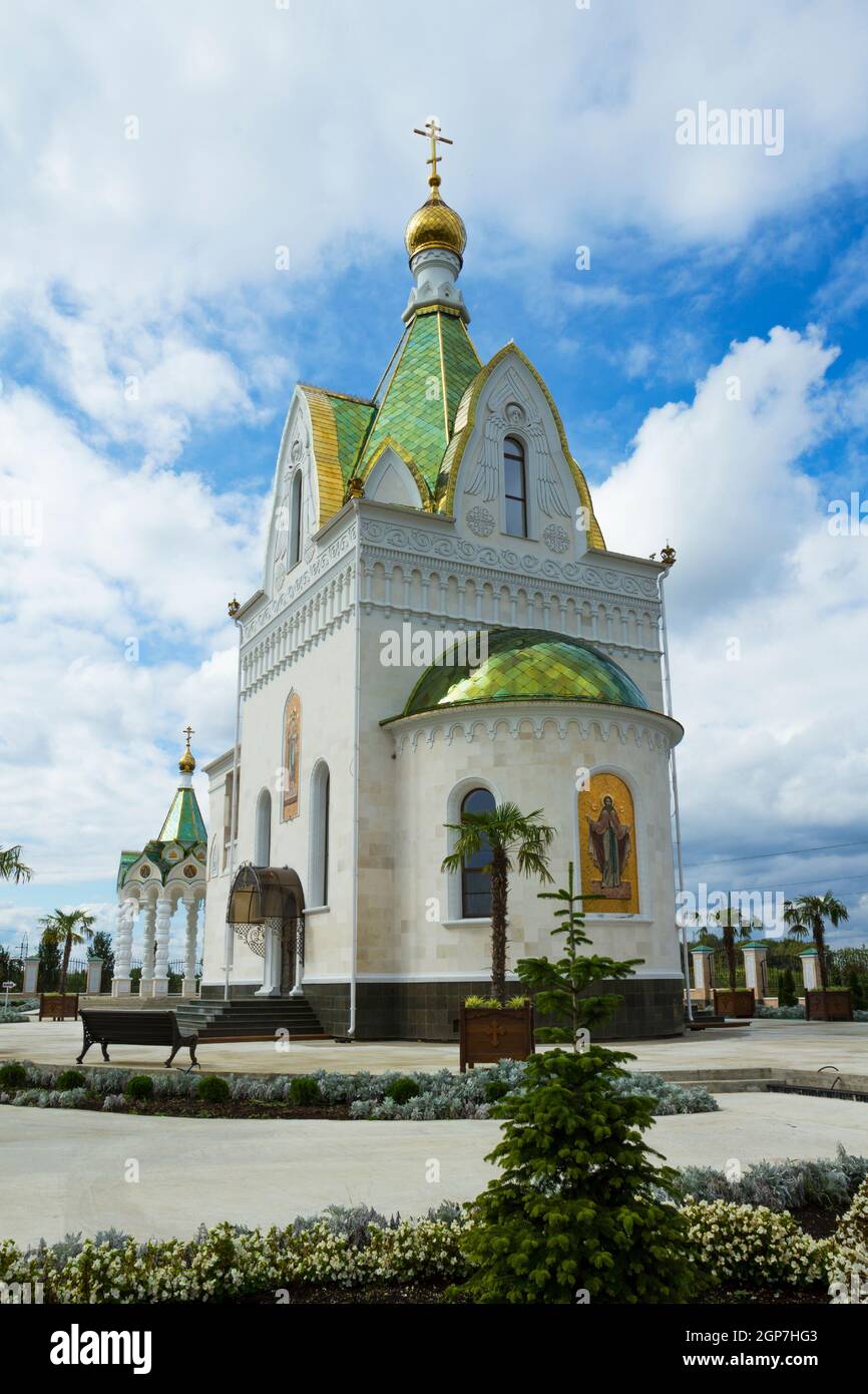 Kirche der Fürbitte der seligen Jungfrau Maria in Nowoukrainski Bauernhof. Region Krasnodar. Südlich von Russland Stockfoto