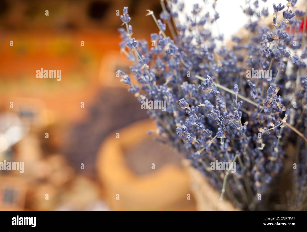 Lavendel Trauben in einem freien Markt zu verkaufen. Horizontalen Schuss mit selektiven Fokus Stockfoto