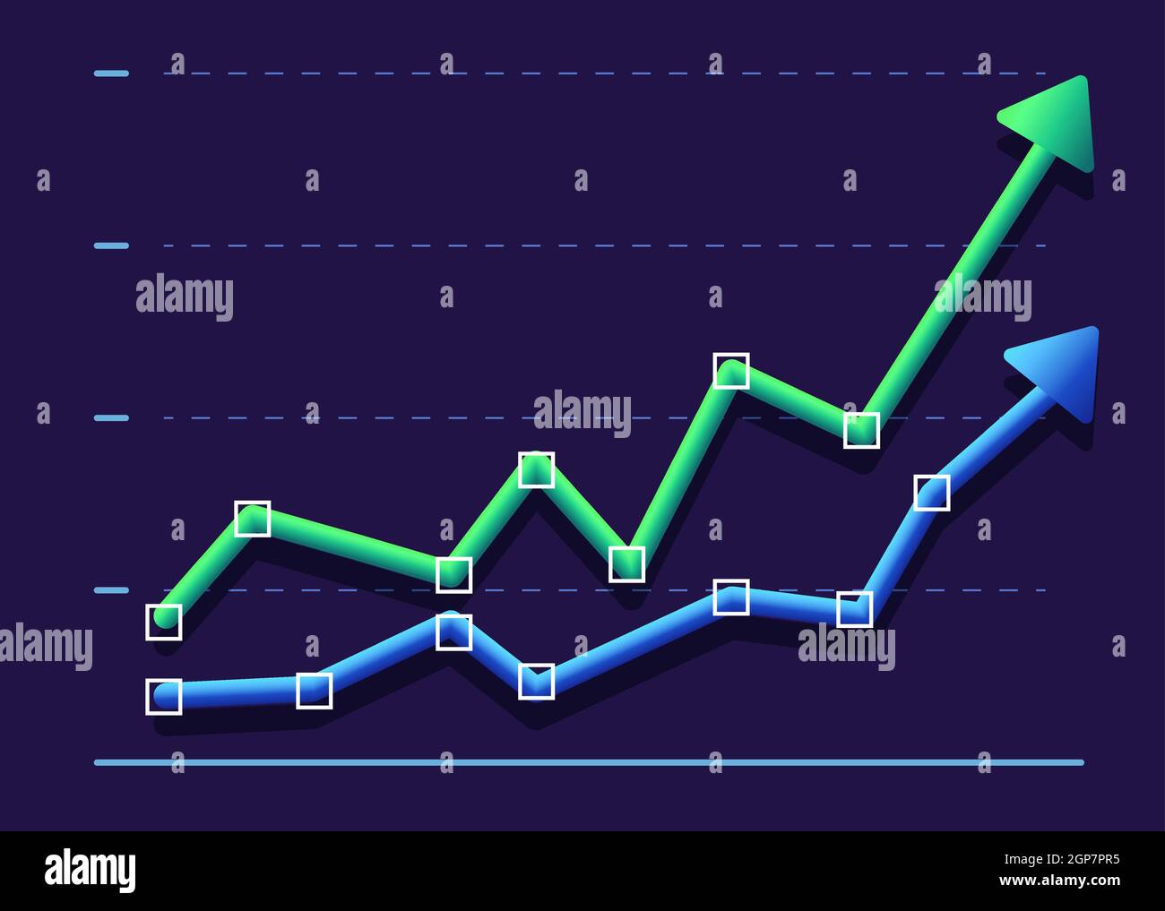 Abstraktes Finanzdiagramm mit zwei Pfeilen nach oben. Stock Vektor