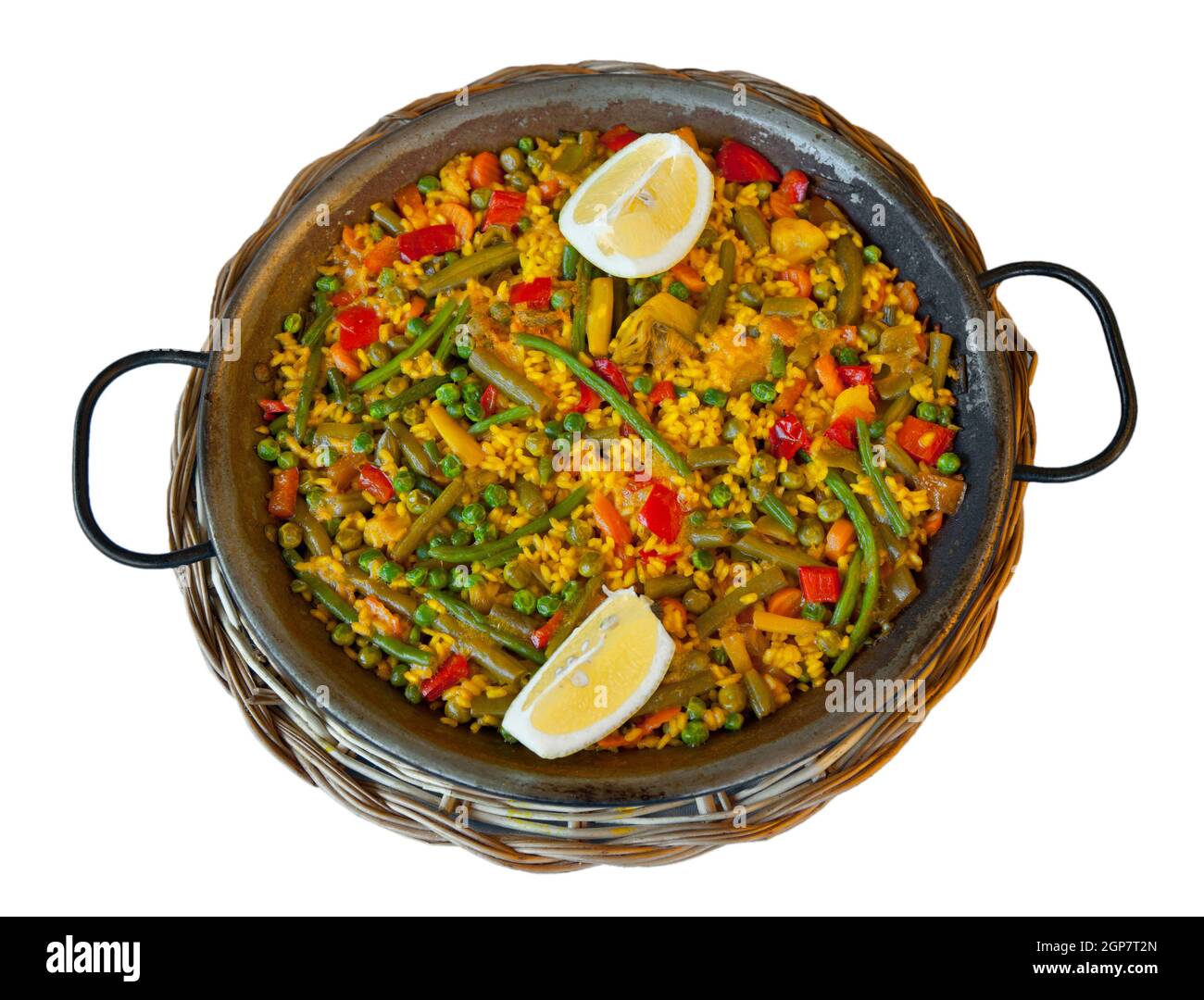 Traditionelle spanische Reis: Paella und Gemüse - vegetarisches Rezept Stockfoto