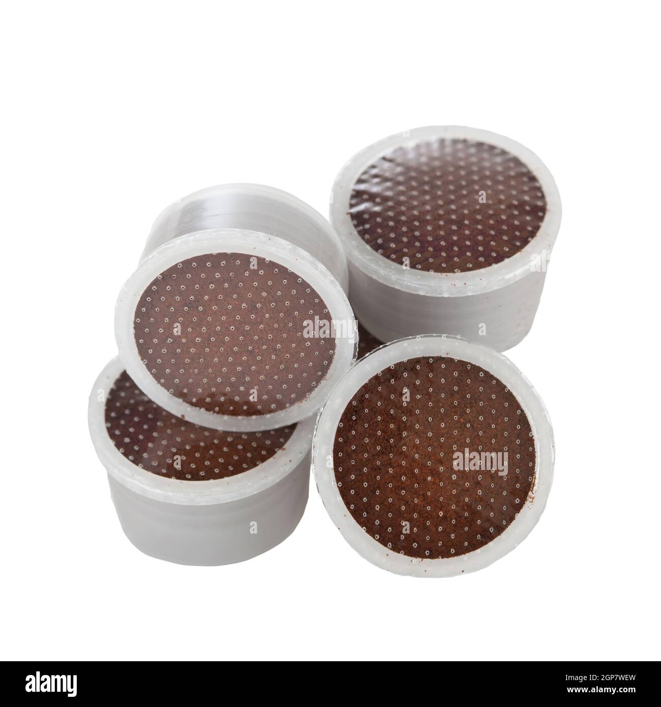 Kaffee Pads für Espresso auf weißem Hintergrund. Stockfoto